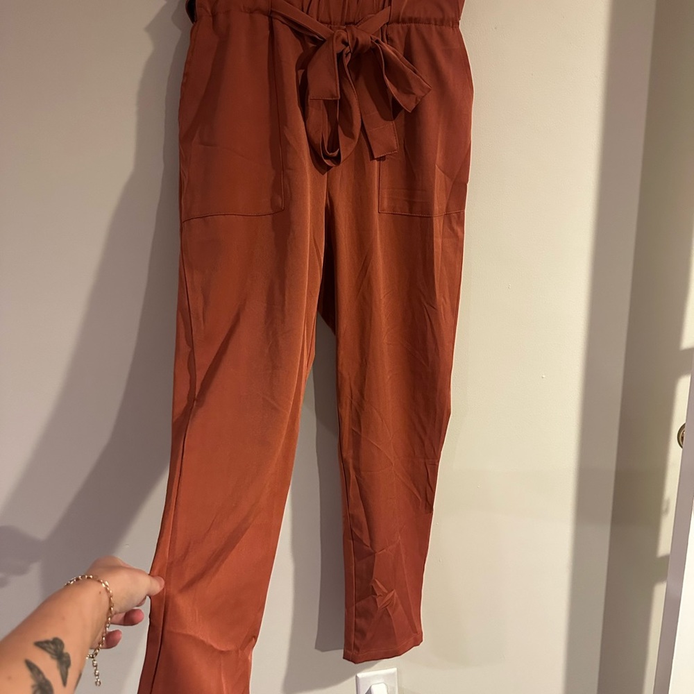 Women's Rust Tie-Waist Paperbag Pants